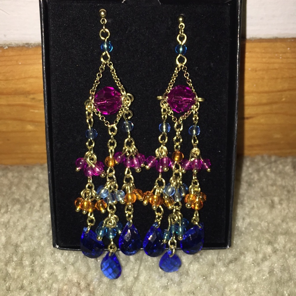 NWT*Bright, chandelier, glass beaded earrings